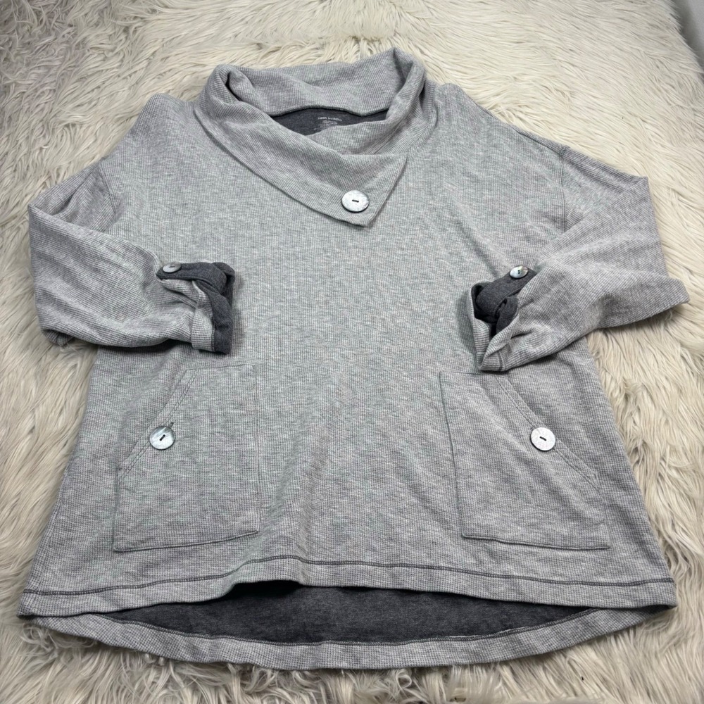 Neon Buddha Women's S Oversized Gray Waffle Knit Cowl Neck Top Art to Wear Artsy